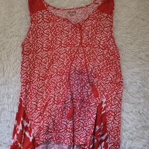 New Directions Red and White Patterned Tunic